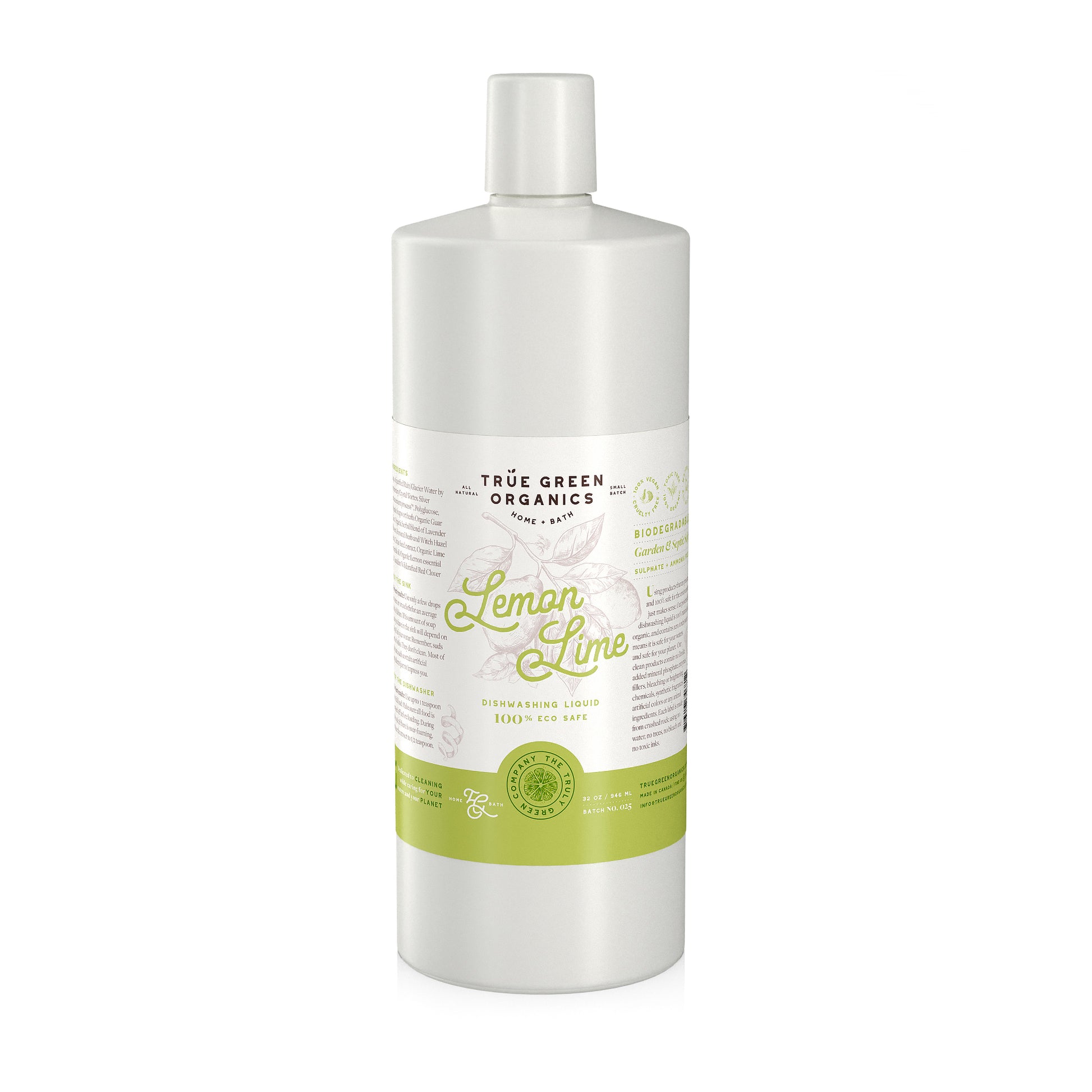 True Green Organics Sparkle Clean Dish Washing Soap Lemon Lime 32oz bottle